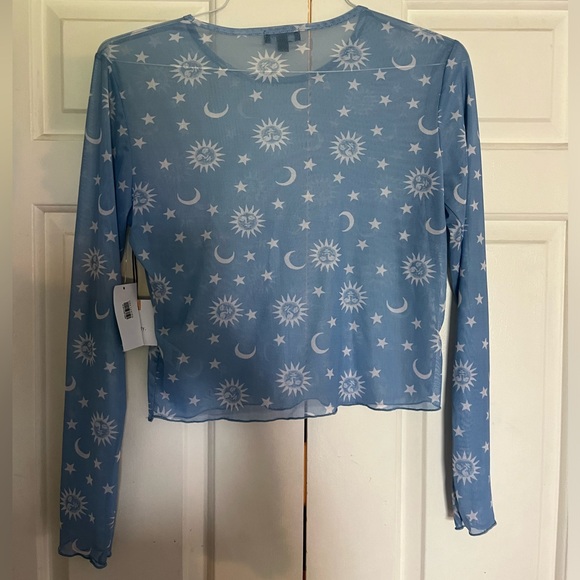 Sun and Moon Blue Mesh Long Sleeve Top - Picture 2 of 4